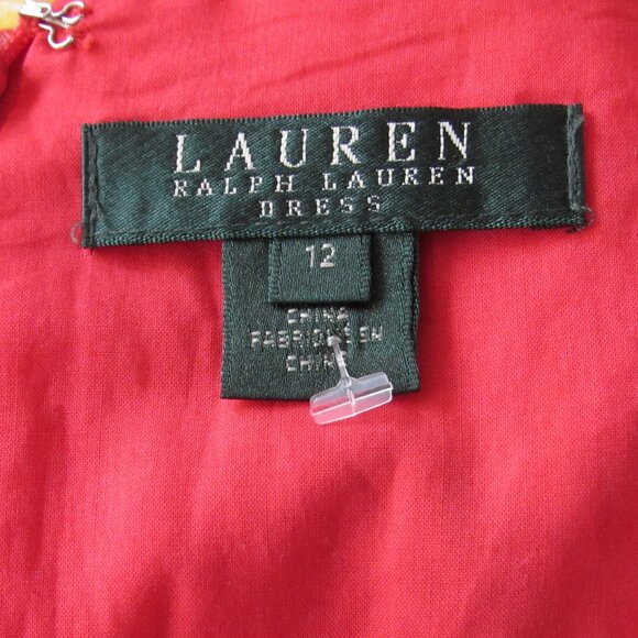 Lauren Ralph Lauren Red Orange Golden Yellow Tropical Sleeveless Sheath Dress 12 - Picture 3 of 5